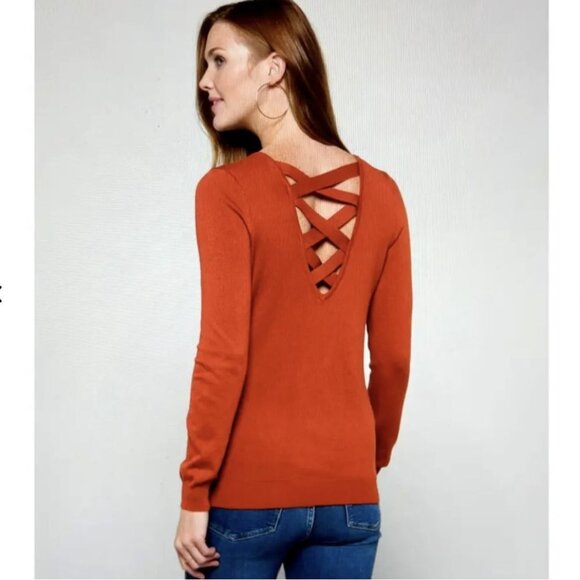 Love Ellie Mia Lattice Back Detail V-Neck Sweater Burnt Orange Size XS - Picture 1 of 8